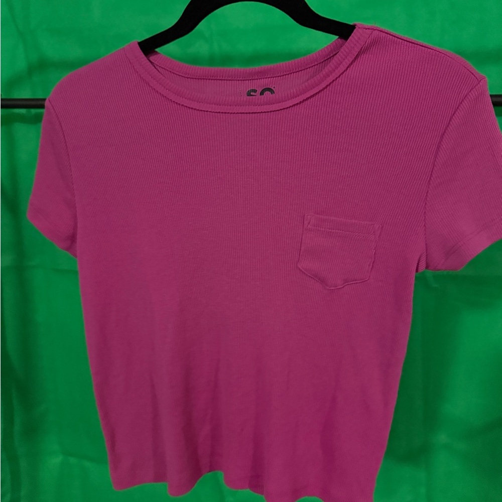 SO Women's Magenta Ribbed Short Sleeve Tee